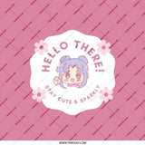 Hello There Pocket Mirror, Cute Anime Girl Mirror, Sparkly Kawaii Pocket Mirror, Pink Floral Portable Mirror, Fun Gift for Her - Tawshia