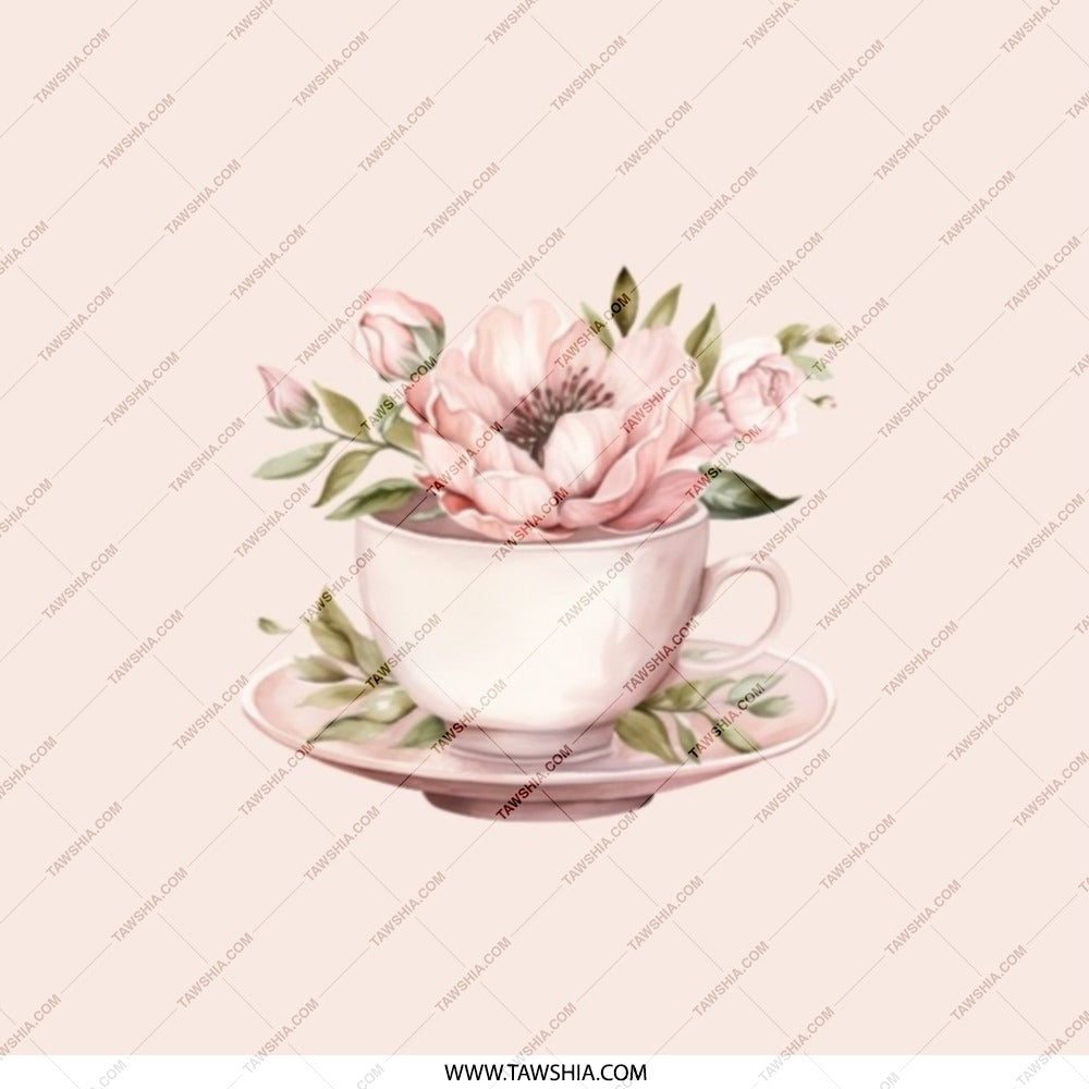 Tea Cup Floral Pocket Mirror, Cute Pocket Mirror, Pink Flower Art Mirror, Makeup Mirror, Travel Mirror, Bridesmaid Gift Idea - Tawshia