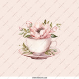 Tea Cup Floral Pocket Mirror, Cute Pocket Mirror, Pink Flower Art Mirror, Makeup Mirror, Travel Mirror, Bridesmaid Gift Idea - Tawshia