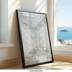 Geometric Abstraction Wall Art, Gray and Gold Lines Print, Modern Abstract Art, Minimalist Home Decor, Trendy Wall Art - Tawshia