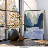 Mountain Lake Wall Art, Abstract Landscape Print, Minimalist Nature Poster, Modern Home Decor, Serene Painting Artwork - Tawshia