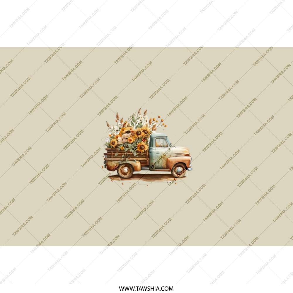 Sunflower Truck Tumbler, Farmhouse Tumbler, Rustic Truck Tumbler, Fall Tumbler, Floral Tumbler, Truck with Flowers, Country Style Tumbler - Tawshia