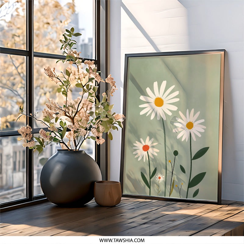 Daisy Wall Art Print, Floral Wall Decor, Botanical Illustration, Modern Flower Art, Minimalist Art Print, Home Decor, Gift Idea - Tawshia