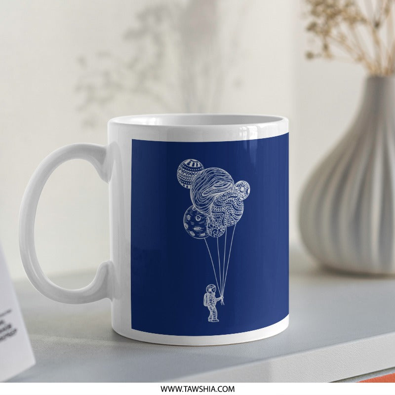 Astronaut with Space Balloons Art Design Mug product