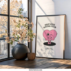 Self Love Social Club Wall Art, Heart Poster, Cute Home Decor, Positive Affirmation Print, Trendy Wall Hanging, Valentines Day Gift - Tawshia
