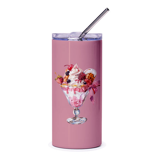 Berry Ice Cream Sundae Tumbler, Dessert Lover Tumbler, Foodie Gift, Cute Tumbler Cup, Stainless Steel Tumbler, Tumbler With Straw - Tawshia