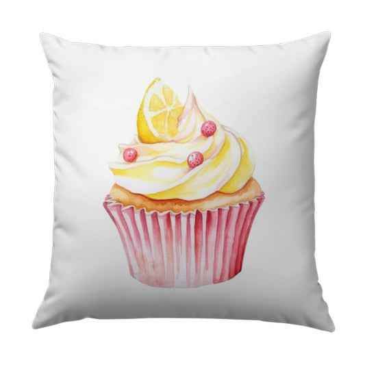 Cupcake Pillow, Watercolor Pillow, Lemon Cupcake Art, Kitchen Decor, Bakery Pillow, Foodie Gift, Dessert Pillow, Decorative Throw Pillow - Tawshia