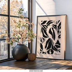 Abstract Leaves Wall Art, Minimalist Print, Beige and Black Artwork, Modern Home Decor, Botanical Illustration, Neutral Tone Art - Tawshia