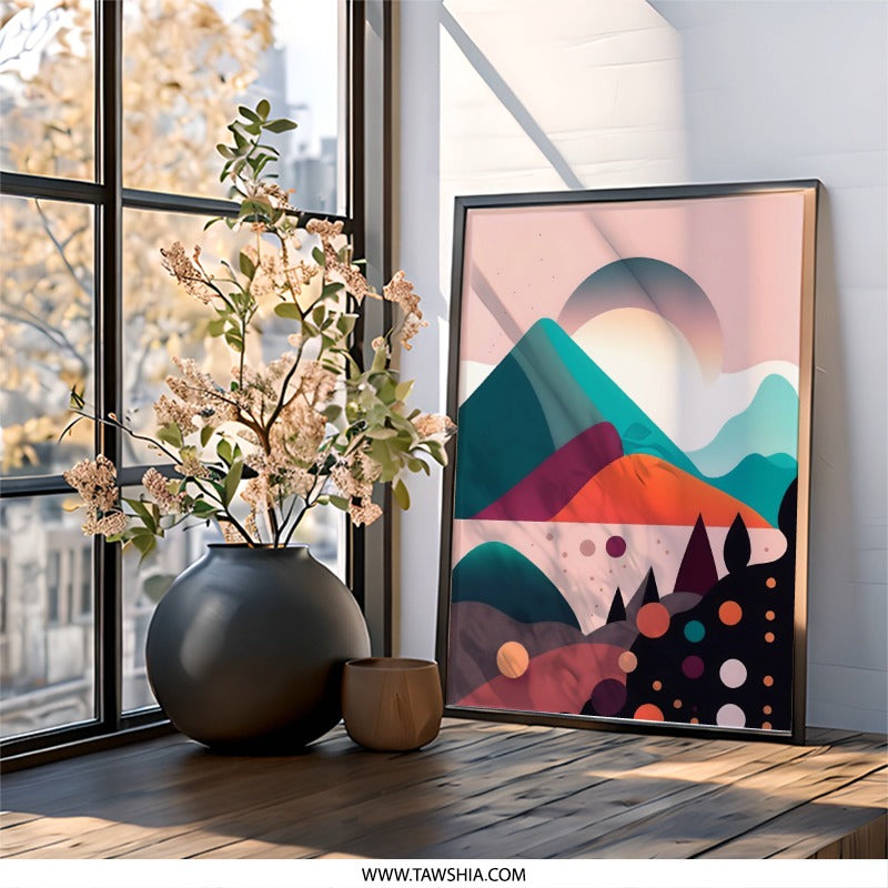 Geometric Mountain Wall Art, Abstract Landscape Print, Modern Home Decor, Colorful Nature Scenery, Unique Art - Tawshia