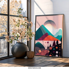 Geometric Mountain Wall Art, Abstract Landscape Print, Modern Home Decor, Colorful Nature Scenery, Unique Art - Tawshia