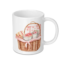 Picnic Mug, Watercolor Basket Mug, Heart Mug, Valentine's Mug, Cute Mug, Unique Mug, Gift Mug, Birthday Mug, Coffee Mug, Tea Mug - Tawshia