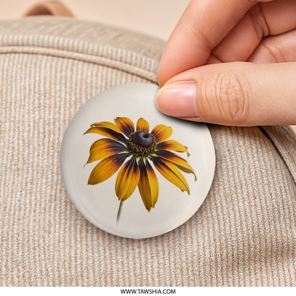 Black Eyed Susan Pinback Button, Floral Button Badge, Flower Button Gift, Garden Flower Pin, Nature Lover Gift, Botanical Pin Badge - Tawshia