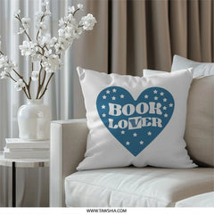 Book Lover Pillow, Heart Stars Design, Reading Gift, Cozy Home Decor, Gift for Bookworm, Bookish Pillow - Tawshia