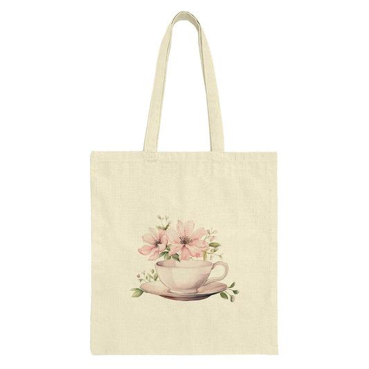 Floral Teacup Tote Bag, Botanical Art Bag, Watercolor Flowers, Cute Tote Bag, Gift for Her, Book Bag, Shopping Bag, Stylish Tote - Tawshia