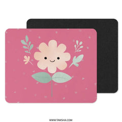 Cute Flower Mouse Pad, Smiling Floral Art, Pink Hearts, Whimsical Desk Decor, Kawaii Mousepad, Office Accessories, Computer Gift - Tawshia