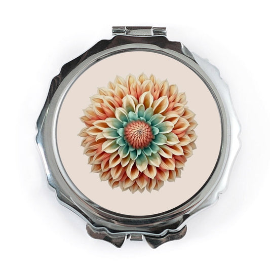 Peach Dahlia Pocket Mirror, Floral Compact Mirror, Makeup Mirror, Flower Art Portable Mirror, Purse Mirror, Gift for Her - Tawshia
