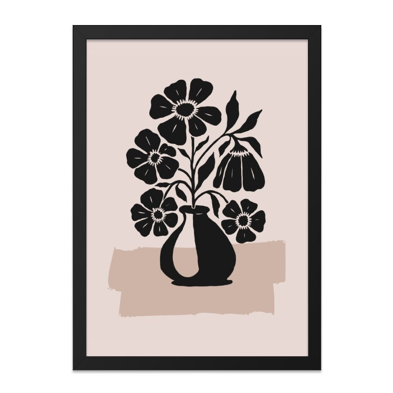 Floral Wall Art, Minimalist Flower Print, Black and Beige Poster, Modern Home Decor, Abstract Floral Art - Tawshia