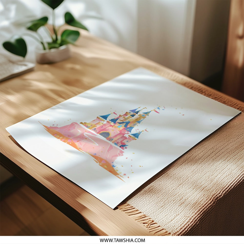 Pink Castle Photographic Print, Watercolor Castle, Fairy Tale Castle Art, Princess Castle, Dreamy Castle, Nursery Art Print - Tawshia