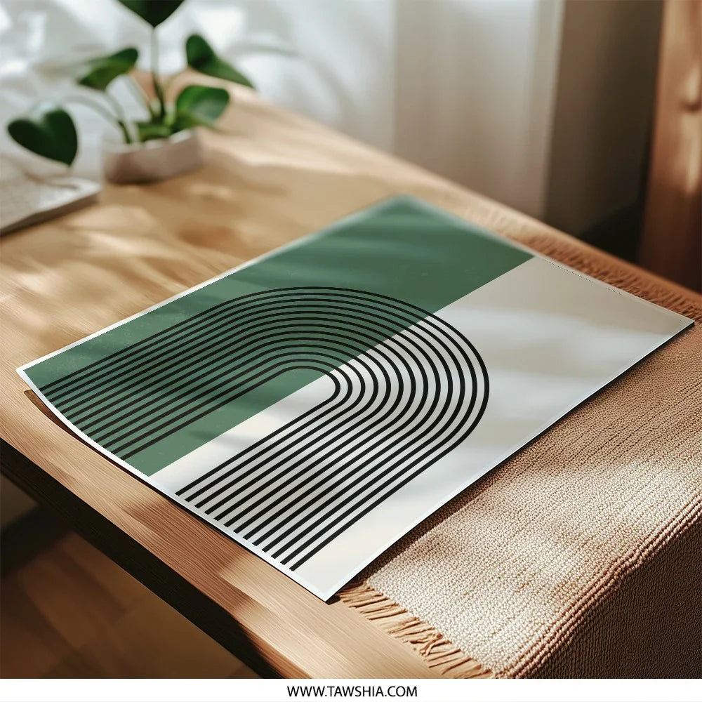 Geometric Arch Photographic Print, Modern Wall Art, Green Beige Decor, Minimalist Art Print, Abstract Home Decor - Tawshia