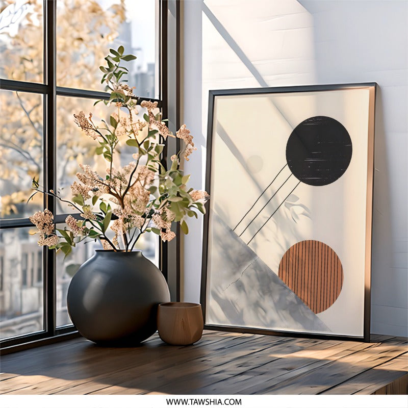 Abstract Geometric Wall Art, Modern Minimalist Print, Circle and Line Art, Contemporary Home Decor, Unique Wall Decor - Tawshia