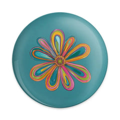 Groovy Flower Pinback Button, 70s Style Floral Button, Colorful Retro Flower Power Button, Funky Teal Flower Pinback Button - Tawshia