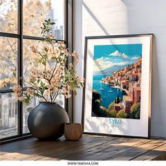 Symi Greece Wall Art, Coastal Village Print, Mediterranean Island Decor, Travel Poster, Nautical Home Art, Unique Gift Idea, Colorful - Tawshia