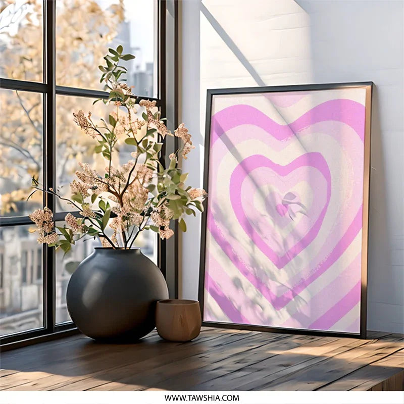 Pink Heart Wall Art, Y2K Aesthetic Poster, Trendy Heart Print, Valentine's Day Decor, Cute Room Decor, Pink Wall Decor - Tawshia