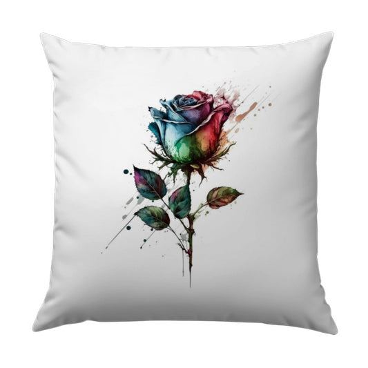 Watercolor Rainbow Rose Pillow, Colorful Flower Throw Pillow, Floral Home Decor, Unique Accent Pillow, Artistic Gift Idea - Tawshia