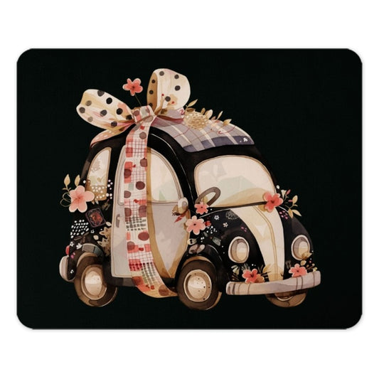 Floral Volkswagen Mouse Pad, Car Art Mousepad, Cute Desk Decor, Car Lover Gift, Vintage Car Illustration, Beetle Car Computer Accessory - Tawshia