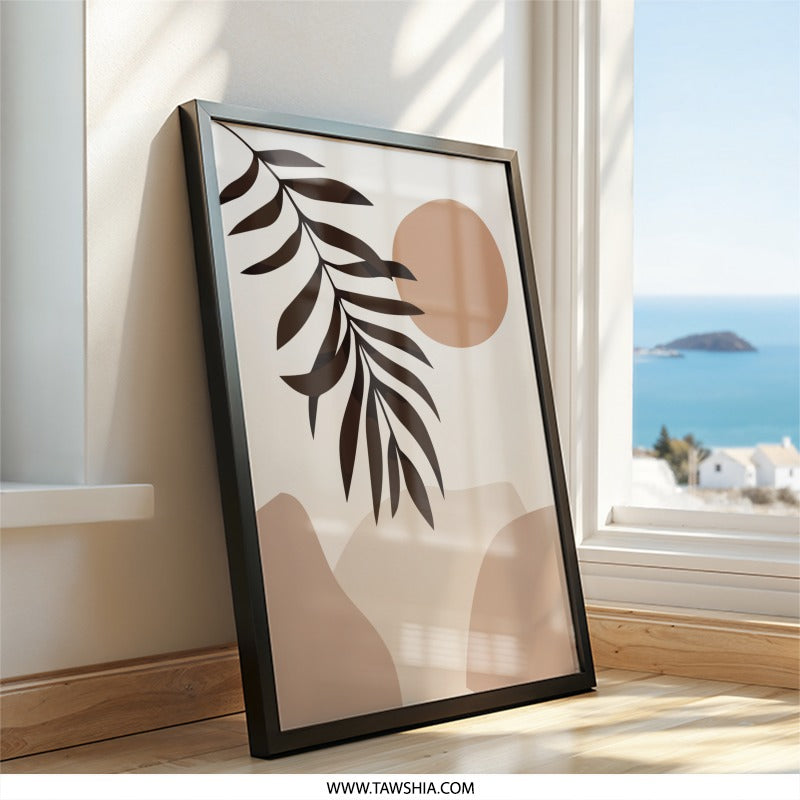 Boho Wall Art, Abstract Print, Botanical Wall Decor, Palm Leaf Art, Minimalist Home Decor, Neutral Tones Wall Art - Tawshia