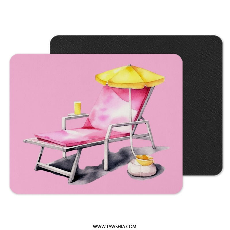 Beach Lounger Mouse Pad, Summer Vibes, Watercolor Art Desk Decor, Pink Aesthetic Office, Vacation Illustration, Cute Mousepad Gift - Tawshia