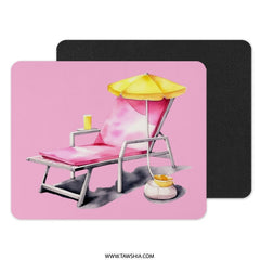 Beach Lounger Mouse Pad, Summer Vibes, Watercolor Art Desk Decor, Pink Aesthetic Office, Vacation Illustration, Cute Mousepad Gift - Tawshia