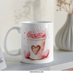 Watercolor Love Latte Mug, Coffee Mug, Valentine Gift Mug, Romantic Mug, Heart Mug, Drinkware, Cozy Mug, Gift for Her, Gifts for Him - Tawshia