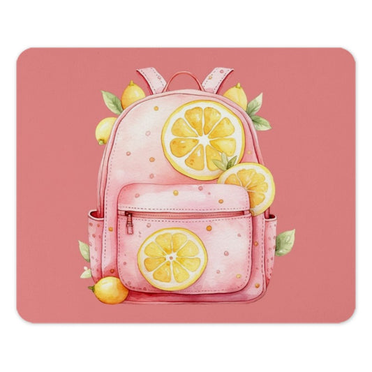 Lemon Backpack Mouse Pad, Pink School Bag, Cute Office Decor, Watercolor Art, Whimsical Desk Accessory, Unique Mousepad Gift - Tawshia