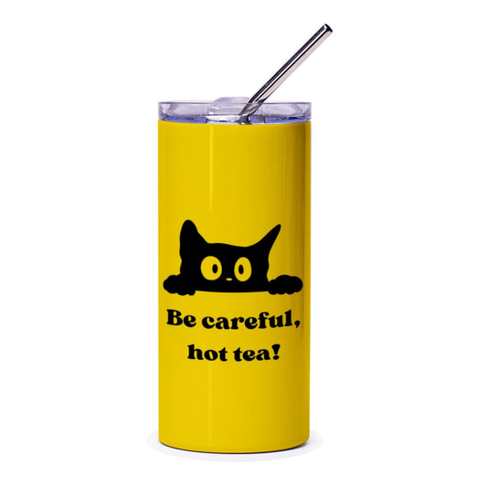Black Cat Tumbler, Hot Tea Tumbler, Funny Cat Tumbler, Cute Animal Tumbler, Gift for Cat Lover, Unique Tumbler Design, Hot Drinks Tumbler - Tawshia