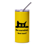 Black Cat Tumbler, Hot Tea Tumbler, Funny Cat Tumbler, Cute Animal Tumbler, Gift for Cat Lover, Unique Tumbler Design, Hot Drinks Tumbler - Tawshia