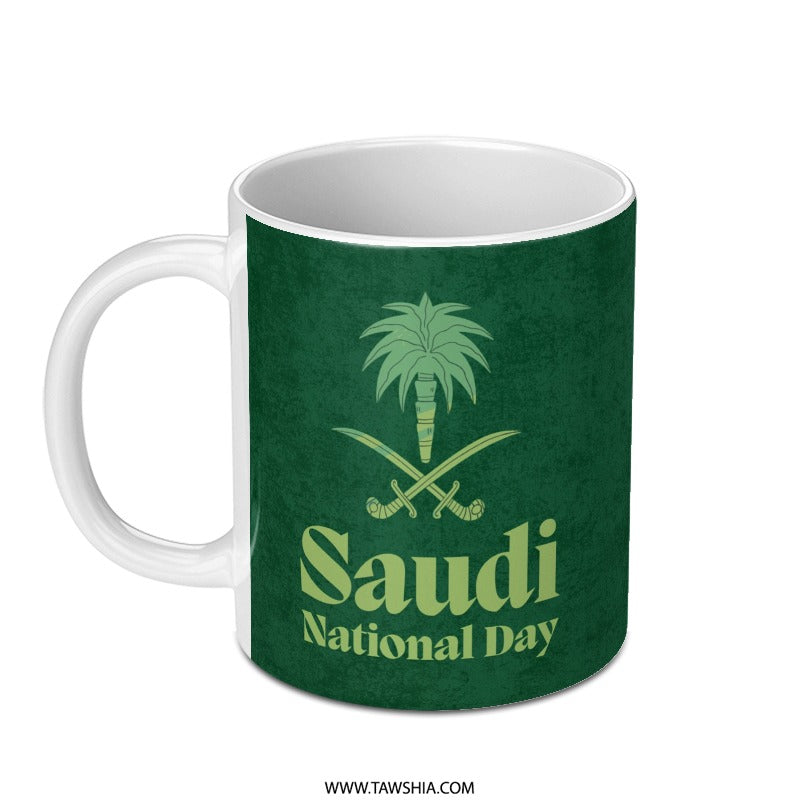 Saudi National Day Mug, Kingdom of Saudi Arabia Gift, Green Textured Mug, Saudi Arabia Flag Coffee Mug, KSA Pride Present - Tawshia