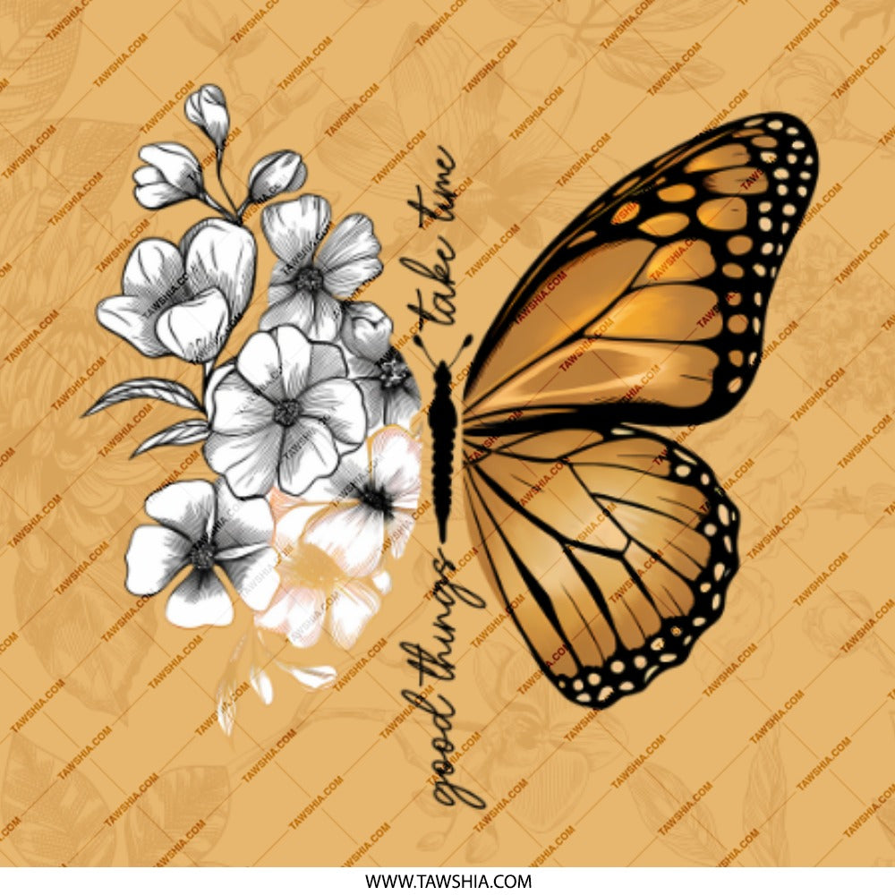 Butterfly Pinback, Floral Pinback, Inspirational Quote Pin, Good Things, Take Time, Positive Vibes, Butterfly Lover, Nature Gift, Pin - Tawshia