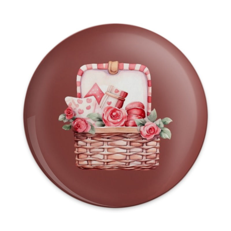 Picnic Basket Pinback Button, Roses, Macarons, Valentine Pin Button, Cute Button, Gift Button, Heart Button, Floral Pin, Button - Tawshia