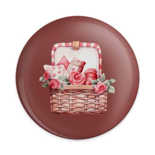 Picnic Basket Pinback Button, Roses, Macarons, Valentine Pin Button, Cute Button, Gift Button, Heart Button, Floral Pin, Button - Tawshia