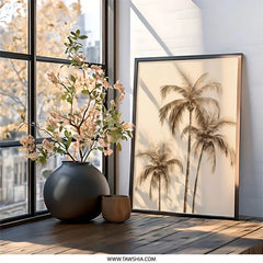 Tropical Palm Tree Wall Art, Coastal Decor, Beach House Art Print, Neutral Tone Print, Sepia Palms Wall Decor, Framed Palm Tree Art - Tawshia