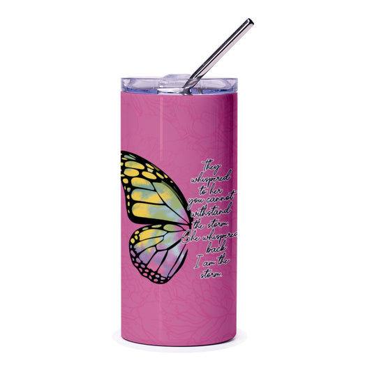 Butterfly Tumbler, Inspirational Quote, I am the Storm, Pink Floral Tumbler, Gift for Her, Trendy Tumbler, Butterfly Design - Tawshia