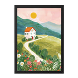 Country Home Wall Art, Mountain View Print, Floral Landscape Decor, Farmhouse Wall Decor, House Painting Artwork - Tawshia