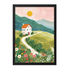 Country Home Wall Art, Mountain View Print, Floral Landscape Decor, Farmhouse Wall Decor, House Painting Artwork - Tawshia