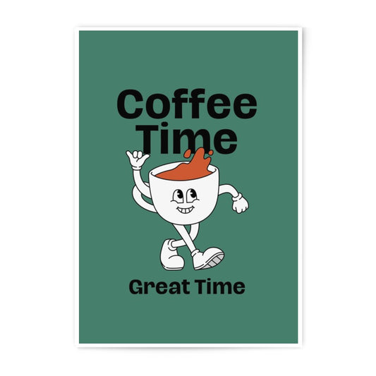 Coffee Time Photographic Print, Retro Cartoon Art, Great Time Poster, Fun Kitchen Decor, Coffee Lover Gift, Quirky Wall Art - Tawshia