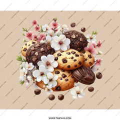 Cookies and Cherry Blossom Mouse Pad, Floral Computer Mat, Office Desk Decor, Baking Lover Gift, Chocolate Chip Cookies, Dessert Art - Tawshia