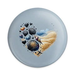 Beach Heart Pinback Button, Seashell Love Button, Beach Lover Gift, Summer Pin Button, Coastal Decor Pin, Ocean Theme Pin - Tawshia