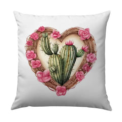 Cactus Heart Pillow, Floral Pillow, Desert Pillow, Pink Roses Pillow, Valentine's Day Gift, Southwestern Decor, Boho Pillow - Tawshia