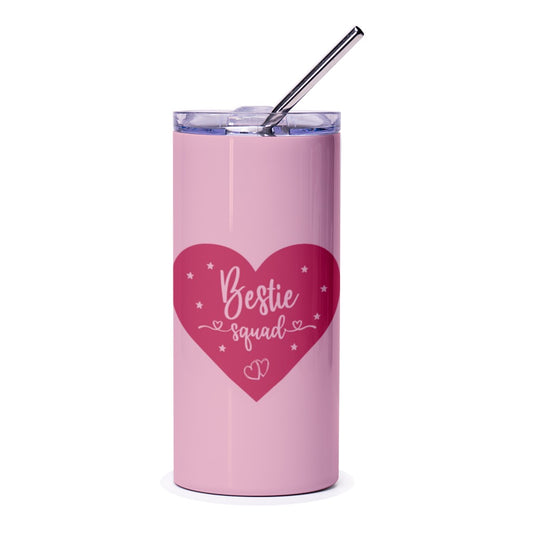 Bestie Squad Tumbler, Pink Heart Gift for Friends, Stainless Steel Tumbler for Her, Cute Travel Mug, Best Friend Gift - Tawshia
