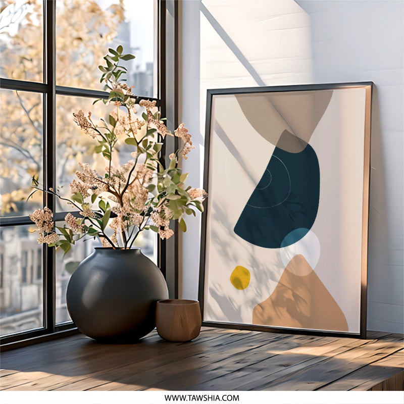 Abstract Shapes Wall Art, Minimalist Print, Modern Art Poster, Contemporary Wall Decor, Home Decor, Geometric Shapes Print, Living Room Art - Tawshia